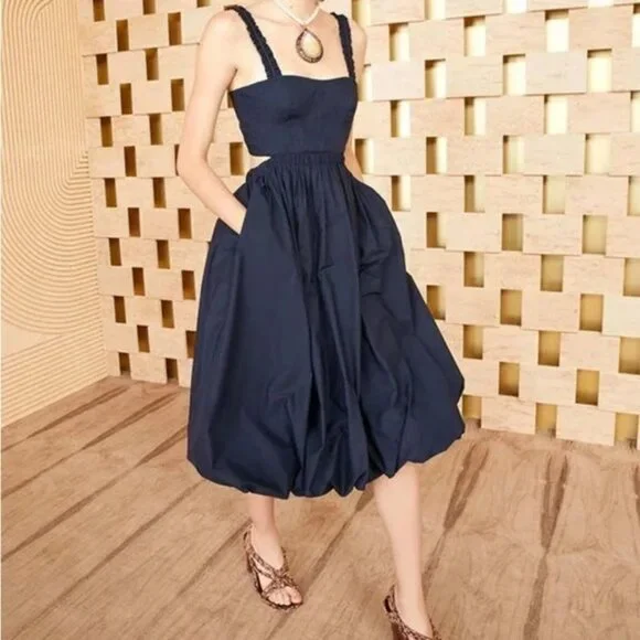 Ulla Johnson Square Neckline Midi Dress in Navy - Picture 1 of 4